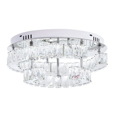 Komore Modern Double Ring K9 Chrome Crystal Ceiling Light Remote Dimmable from B&Q