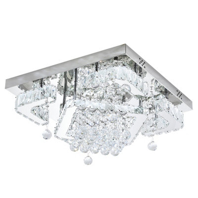 Komore 45X45Cm Luxury Chrome Crystal Ceiling Light White Led Light from B&Q