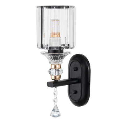 Komore Transparent Crystal Wall Sconce With Crystal Pendants,black Metal Based from B&Q