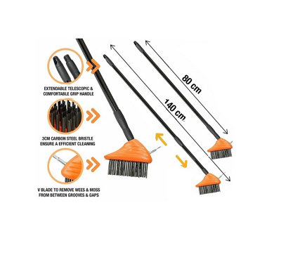 New Weed Wire Broom Head Scrub Moss Block Deck Patio Paving Removal Telescopic Brush from B&Q