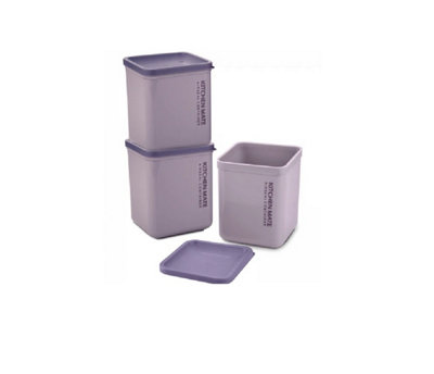  - Pink 3Pc Square Plastic Tea Coffee Sugar Kitchen Storage Airtight Canister Jars Pots