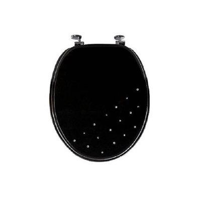 OPTIMAL PRODUCTS Diamante Toilet Seat Black Novelty Design Strong Stainless Steel Hinges. from B&Q