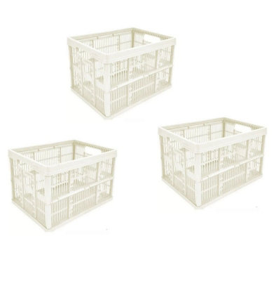 Thumbs Up 32 Litre Cream Plastic Storage Crates Stackable Box Home Garage Warehouse 3X from B&Q