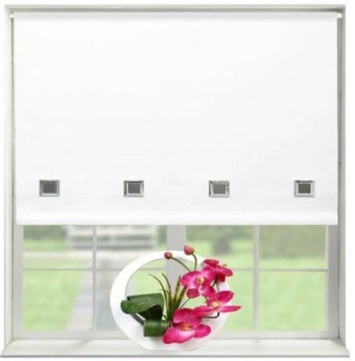 OPTIMAL PRODUCTS Chrome Square Eyelet Edge Roller Blind White Blinds 150 Cm X 160 Cm from B&Q
