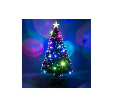 OPTIMAL PRODUCTS 2Ft Pre Lit Fiber Optic Christmas Xmas Tree Colour Changing Xmas Lights Star Green