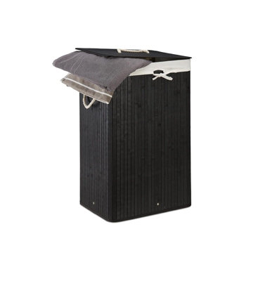 Square Charcoal Bamboo Laundry Washing Cloth Storage Hamper Basket from B&Q