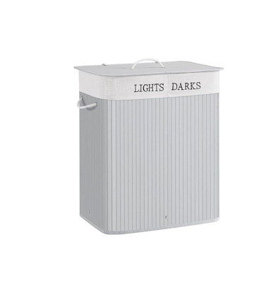 Double Light & Dark White Bamboo Laundry Washing Cloth Storage Hamper Basket from B&Q