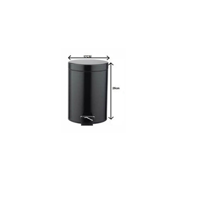 Optimal Products 3 Ltr Pedal Bin With Lid Rubbish Waste Bins Black