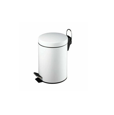 Optimal Products 3 Ltr Pedal Bin With Lid Rubbish Waste Bins White
