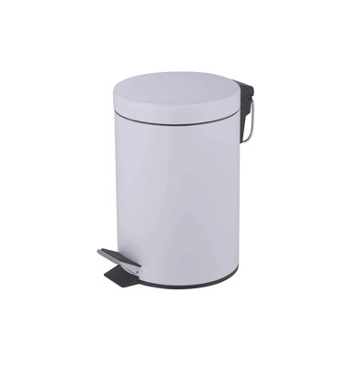 Optimal Products 5 Ltr Pedal Bin With Lid Rubbish Waste Bins White
