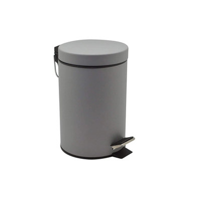 Optimal Products 5 Ltr Pedal Bin With Lid Rubbish Waste Bins Grey