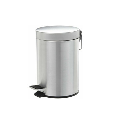 Optimal Products 5 Ltr Pedal Bin With Lid Rubbish Waste Bins Silver