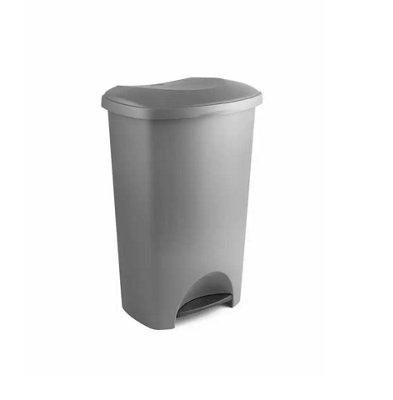 B&Q Addis 50L Silver Foot Pedal Bin Dustbin Plastic Rubbish Paper Waste Kitchen Office Bins