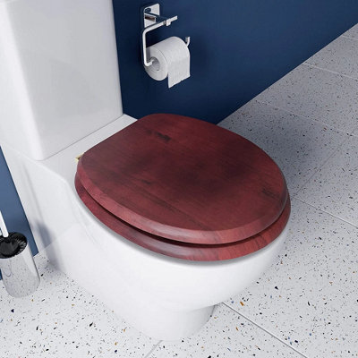 OPTIMAL PRODUCTS New 18" Mahogany Mdf Universal Bathroom Toilet Seat  With Fittings Wooden W/c
