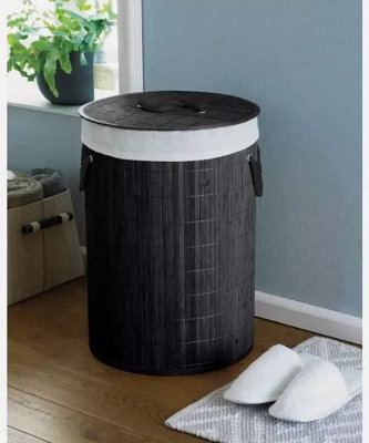 New Charcoal Round Bamboo Laundry Washing Cloth Storage Hamper Basket Caddy Bin from B&Q
