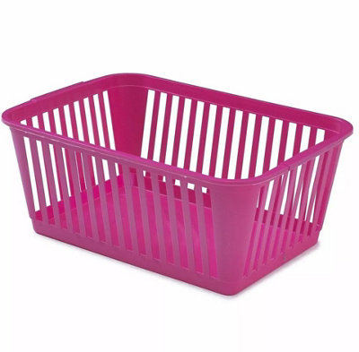  - Pack Of 10 Pink Handy Storage Basket Plastic Organiser School Office Kitchen Pharmacy Tidy Crate 25Cm