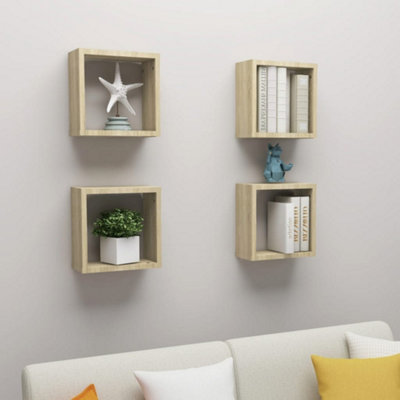 Berkfield Wall Cube Shelves 4 Pcs Sonoma Oak 30X15X30 Cm from B&Q