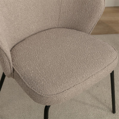 017 Boucle Fabric Wing back Armchair Accent Chair Dining Chair with Black Powder Coating Metal Leg, Light Grey 