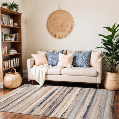Livabliss Roma-Modern Grey Multicoloured Brown Living Dining Bedroom Rug 160 X 215 Cm Easy CareNon Shedding from B&Q