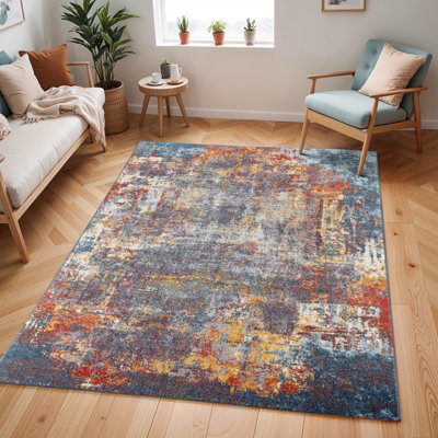 Livabliss Ankara-Abstract Blue Beige Modern Marble Living Dining Bedroom Rug 160 X 213 Cm Easy CareNon Shedding from B&Q