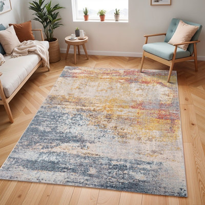 Livabliss Ankara-Abstract Grey Blue Modern Marble Living Dining Bedroom Rug 160 X 213 Cm Easy CareNon Shedding from B&Q