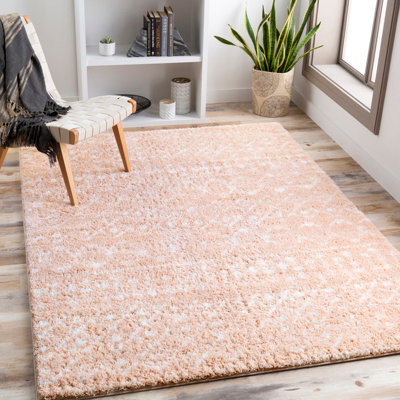 Livabliss Aliyah Shaggy-Global Pink Ivory Plush Soft Pile Living Bedroom Rug 160 X 220 Cm Easy CareNon Shedding from B&Q