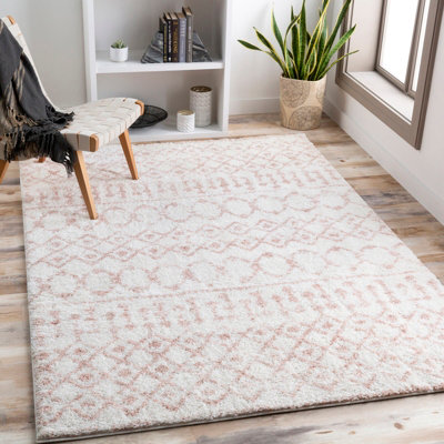 Livabliss Aliyah Shaggy-Global Pink Ivory Plush Soft Pile Living Bedroom Rug 200 X 275 Cm Easy CareNon Shedding from B&Q