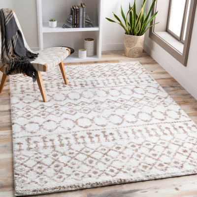 Livabliss Aliyah Shaggy-Global Tan Cream Plush Soft Pile Living Bedroom Rug 160 X 220 Cm Easy CareNon Shedding from B&Q