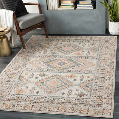 Livabliss Ankara-Vintage Pink Grey Traditional Boho Living Dining Bedroom Rug 160 X 213 Cm Easy CareNon Shedding from B&Q