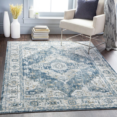 Livabliss Jolie-Vintage Grey Blue Brown Black Traditional Boho Living Dining Bedroom Rug 160 X 220 Cm Easy CareNon Shedding from B&Q