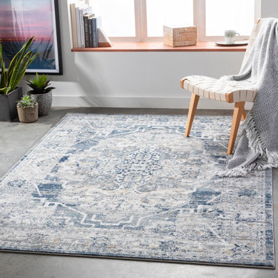 Livabliss Jolie-Vintage Grey Blue Ivory Brown Traditional Boho Living Dining Bedroom Rug 160 X 220 Cm Easy CareNon Shedding from B&Q