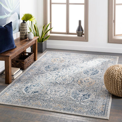 Livabliss Jolie-Vintage Grey Blue Ivory Brown Traditional Boho Living Dining Bedroom Rug 160 X 220 Cm Easy CareNon Shedding from B&Q