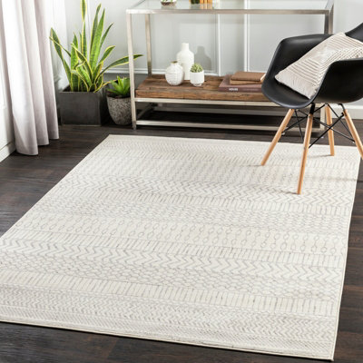 Livabliss Pisa-Geometric Grey Off-White Charcoal Living Dining Bedroom Rug 200 X 275 Cm Easy CareNon Shedding from B&Q