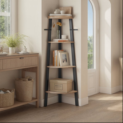 LEDREM Corner Shelf Unit4-Tier Corner ShelfLadder Shelf For Living RoomBookshelf Or Plant StandIndustrial Accent Furniture from B&Q