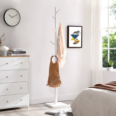 LEDREM Coat RackSolid Wood Coat StandFree Standing Hall Coat Tree With 8 Hooks For CoatsHatsBagsPursesCloud White from B&Q