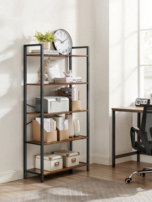 LEDREM 5 Tier Bookcase Storage Unit With Steel Frame For Living RoomOfficeEntrywayIndustrial StyleRustic Brown And Black from B&Q