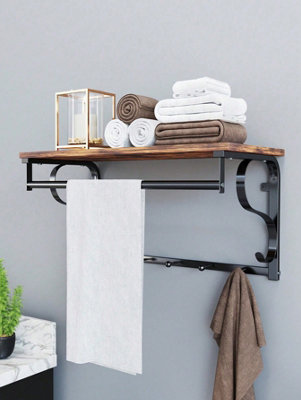 Songmics Vasagle Wall Wardrobe Wall Shelf 5 Hook ShelfIndustrial Design Hook Sticker Hanging BarFor HallwayVintage Brown-Black from B&Q