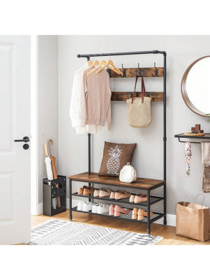 Songmics Vasagle Coat Rack StandLarge Hall Tree With Bench And Shoe Storage9 HooksShoe RackHanging Rail from B&Q