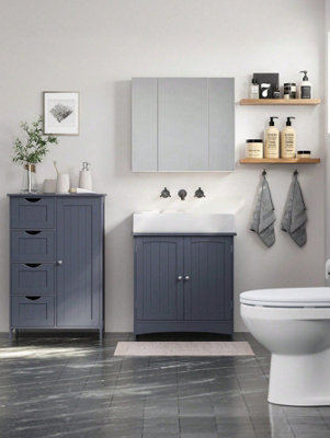 Songmics Vasagle Bathroom Floor Storage CabinetWooden Storage Unit With 4 DrawersSingle DoorAdjustable ShelfFor Living Room from B&Q