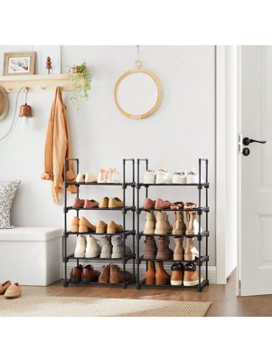 B&Q -  5-Tier Shoe RackShoe Storage OrganiserSet Of 2 Metal Storage RackStackable Shoe ShelfFor HallwayLiving Room