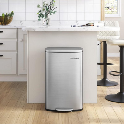Songmics Waste BinKitchen Rubbish BinPedal Bin For KitchenSoft CloseSteelInner BucketSilver from B&Q