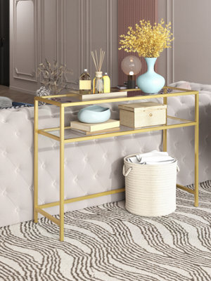 LEDREM Console TableSide TableTempered Glass TabletopModern Sofa Table2 ShelvesFor Living RoomHallway from B&Q