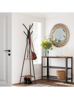 LEDREM Rack StandCoat TreeHall Tree Free StandingIndustrial StyleWith 2 ShelvesFor ClothesHatBag from B&Q