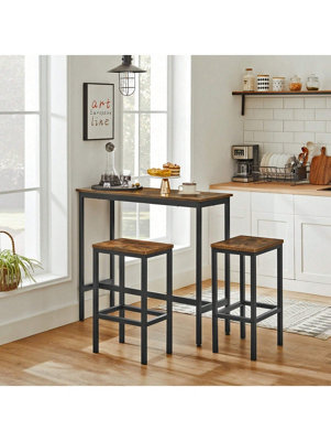 LEDREM Dining Table SetBar Table And Stools SetBreakfast Bar Table With Bar Stools Set Of 2Industrial Steel Frame from B&Q