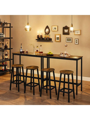 LEDREM Dining Table SetBar Table And StoolsBreakfast Bar Table With 2 Round Bar StoolsIndustrial Steel Frame from B&Q