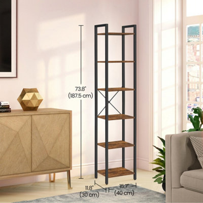 LEDREM 6-Tier Tall BookshelfNarrow BookcaseSkinny Book Shelf For Living RoomHome OfficeStudy30 X 40 X 187.5 Cm from B&Q