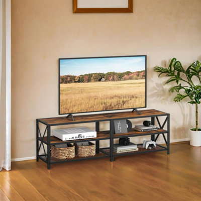 B&Q -   Tv Stand For Tv Up To 70 InchesTv Table3-Tier Tv ConsoleSteel FrameIndustrial StyleFor Living Room