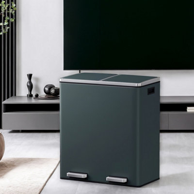 LEDREM Kitchen Bin With 2 Compartments2 X 30 L Double Rubish Bin With LidsPedalsPlastic Inner BucketsSoft Close from B&Q