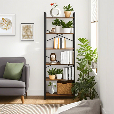LEDREM 6-Tier BookshelfBookcaseShelving UnitFor OfficeStudyLiving RoomBedroom30 X 66 X 186 CmIndustrial from B&Q