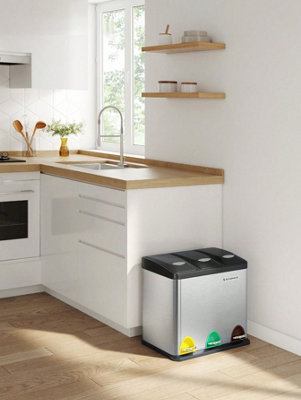 Songmics Pedal Bin3 X 8L Metal Rubbish BinTrash Bin For KitchenWaste Separation And RecyclingIncludes 15 Bin BagsSilver from B&Q